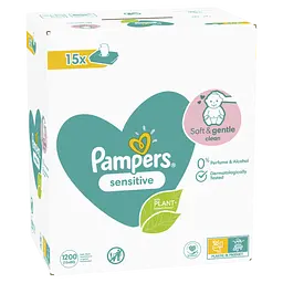 Уцінка. Набір дитячих вологих серветок Pampers Sensitive, 1200 шт. (15 упаковок по 80 шт.) - мініатюра 3