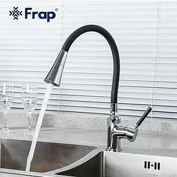 Змішувач для кухні Frap F4044 з гнучким виливом 2 режими чорний/хром Чорний матовий - мініатюра 2