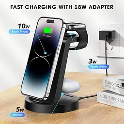 Бездротова зарядна станція 3-в-1 для iPhone, Apple Watch та AirPods - мініатюра 2
