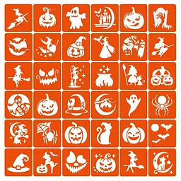Набір трафаретів для біо-тату "Хелловін №3" Hallowween-3-36, 36 трафаретів 5х5 см