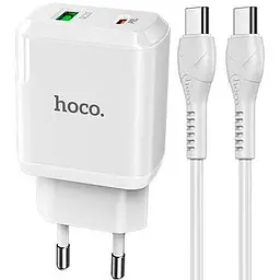 Мережевий зарядний пристрій Hoco N5 1USB + Type-C PD20W+QC 3A White + Cable Type-C to Lightning