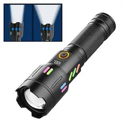 Ручний ліхтар PLD-X83-TG zoom + LCD + Type-C + PowerBank + 1х26650 (18650) 5 режимів - мініатюра 3