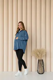 Жіноча сорочка для вагітних стилю oversize з мікровельвету Varna розмір L-XL Lullababe джинсова - мініатюра 2