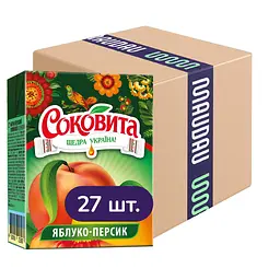 Упаковка сокового напою Соковита Яблуко-Персик з м'якоттю 5.4 л (200 мл х 27 шт.)