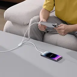 Кабель Baseus Silky One-for-Three Fast Charging Type-C to Micro USB+Lightning+Type-C 100W 1.5m white (P10377706213-00) - мініатюра 2