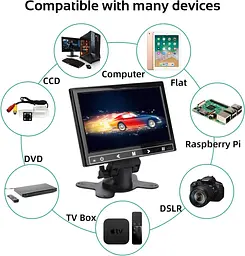 Монітор відеоспостереження AISHICHEN 7 дюймів, міні-монітор 1024X600, 60 Гц, вбудовані динаміки - мініатюра 6