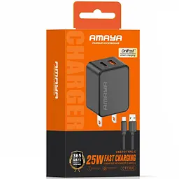 МЗП Amaya E113UC PD25W+QC3.0 (1USB-A/1C) + кабель USB to Type-C Black - мініатюра 2