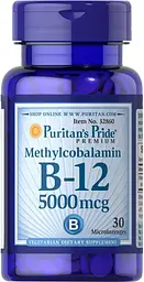 Вітамін В12 метилкобаламін Puritan's Pride Methylcobalamin Vitamin B-12 5000 мкг 30 льодяників