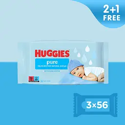 Уцінка. Набір вологі серветки Huggies Pure 2+1 168 шт. (3 уп. по 56 шт.)  - мініатюра 2