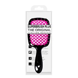 Щітка для волосся масажна продувна Superbrush Plus Hollow Comb прямокутна, Чорна з рожевим