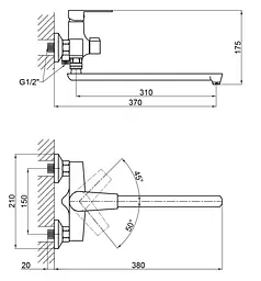 Змішувач для ванни Brinex 35B 005, Chrome/Black (k35) BRIN35B005 - мініатюра 5