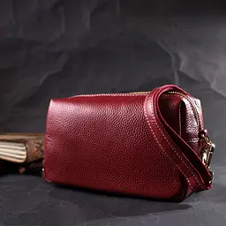 Цікава жіноча сумка з двома ременями з натуральної шкіри Vintage 22274 бордовий - мініатюра 10