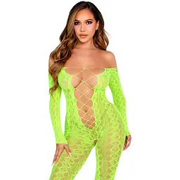 Бодістокінг Leg Avenue Crotchless Footless Lingerie Bodystocking One Size Neon Green