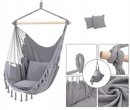 Підвісне крісло гамак бразильський Kinderkraft Boho 100 см + 2 подушки Light Grey - мініатюра 2
