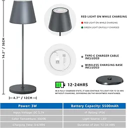 Настільна лампа GGNOO 8 кольорів RGB, сенсорне керування IP54 - мініатюра 3