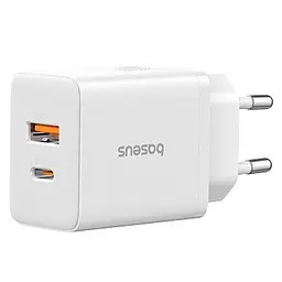 Зарядний адаптер блок живлення Baseus Cube Fast Charger C + U 30 W 2 порти білий