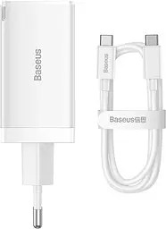 Мережевий зарядний пристрій Baseus GaN5 Pro 2C+U 65W EU with Type-C to Type-C 1m white (CCGP120202)