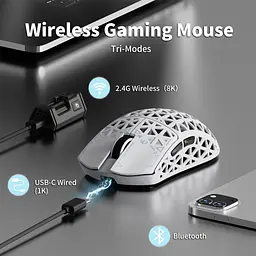 Ігрова бездротова мишка Mambasnake M5 Ultra / PAW3950 Max / 42000 DPI / White - мініатюра 4