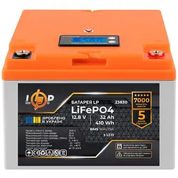 Акумулятор LogicPower LiFePO4 12,8V - 32 Ah (410Wh) (BMS 50А/25A) пластик LCD