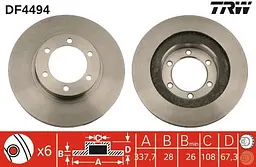 Диск гальмівний вентильований Toyota Land Cruiser Prado, 4runner, Lexus Gx I 01-10р TRW (DF4494)