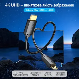 Відеокабель Vention AGHBI Mini HDMI - HDMI 4K 60 Гц 3 м чорний (AGHBI) - мініатюра 8