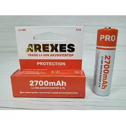 Акумуляторна батарейка із захистом 1 шт Arexes 18650 Li-Ion 2700 mAh, 3.7v