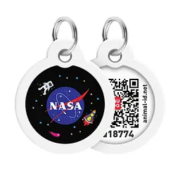 Адресник для собак і котів металевий Waudog Smart ID з QR паспортом малюнок NASA коло Д 30 мм