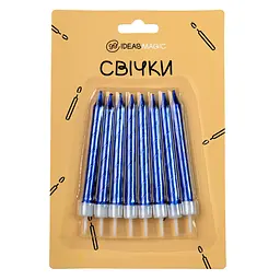 Свічка спіраль металік синя 8 шт 7,5 см