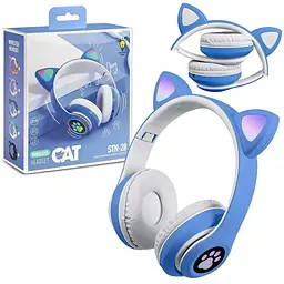 Навушники бездротові Cat ear STN-28 Rainbow LED з кото вушкам блакитні - мініатюра 4