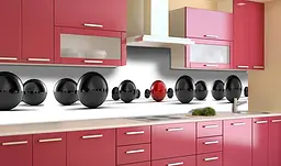 Вініловий кухонний фартух Глянцеві кулі чорні 3Д наклейка для кухні Абстракція Білий Happy Pocket Z181827 - мініатюра 2