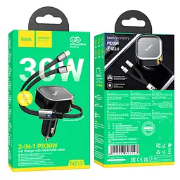 АЗП Hoco NZ13 Clever PD30W + висувний кабель Type-C and Lightning Black - мініатюра 6