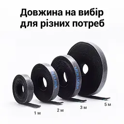 Стрічка-липучка для кабелів у рулоні Vention завдовжки 1 м завширшки 11 мм кабельна стяжка Velcro велкро з можливістю обрізання та повторного використання чорна (KAABA) - мініатюра 9