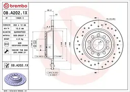 Диск гальмівний задній невентильований VW Golf V-VII, Passat B6 03-25р Brembo (08.A202.1X)