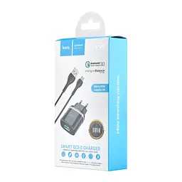 Мережевий зарядний пристрій Hoco C12Q Smart QC3.0 charger set Micro ( EU ) Чорний - мініатюра 2