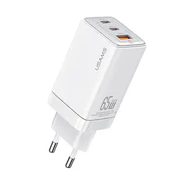 Зарядний пристрій 3 порти Usams US-CC180 triple GaN 1 A + 2C 65 W 5A біле