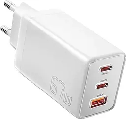 Зарядний пристрій адаптер 3 виходи EssagerECT67w Gan порти 1USB 2C 67 W (ECT67W-LJB02-Z) біле