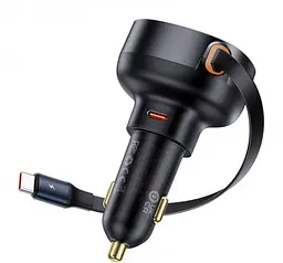 Автомобільний зарядний пристрій Baseus Enjoyment Pro Car Charger Type-C+Retractable Type-C Cable 60W C00057802111-01 Black - мініатюра 2