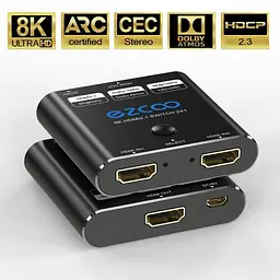 HDMI-перемикач 8K60 Гц 2 входи 1 вихід, 4K120 Гц 2X1 з кнопковим перемикачем, підтримує 48 Гбіт/с, CEC, ARC - мініатюра 5