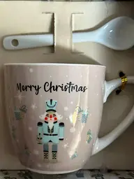 Новорічна чашка Elisey 9150-002-1 Merry Christmas керамічна з ложкою 175 мл Бежева - мініатюра 2