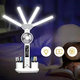 Настільна LED-лампа KRX-1011 з вентилятором, годинником і підставкою - мініатюра 5