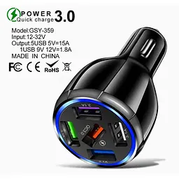 Автомобильное зарядное устройство DK 5USB Quick Charge 3.0 75W (BK-359) black - мініатюра 6