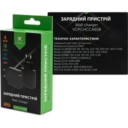 Зарядний пристрій Vinga GaN 65W PD+QC 2C1A ports Wall Charger (VCPCHCCA65B) - мініатюра 6
