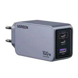 Адаптер живлення зарядний блок Ugreen 100W GaN X757 (2C1A) U + 2C сірий