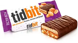 Шоколад молочний Roshen Tidbit з нугою, карамеллю та арахісом 50 г (840403) - мініатюра 2
