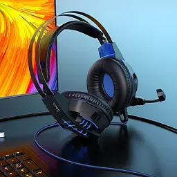 Ігрові накладні навушники Hoco W102 Cool, USB, 3.5mm, 2m, Синій - мініатюра 7