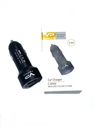 Автомобільний зарядний пристрій у прикурювач Veron Car Charger with LCD Long 2.4 A 2 USB Чорний (C-604A) - мініатюра 2