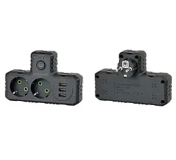 Подвійна розетка із заземленням Voltronic F-302 Black, 2 розетки + 3 USB (1 А), 2500 Вт, 10 А, 220 В - мініатюра 3