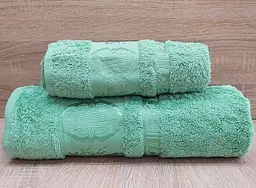 Набір турецьких бамбукових махрових рушників Zeron 50х90+70х140 Bamboo Agaс Desen зелений 3