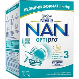 Дитяча суміш Nestle NAN 3 Optipro з 5 олігосахаридами та L. Reuteri від 12 місяців 1 кг (1000077)
