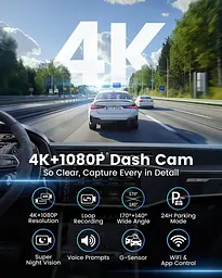 Відеореєстратор спереду та ззаду 4K+1080P з WiFi та додатком, подвійна автомобільна камера, карта на 64 ГБ у комплекті - мініатюра 5